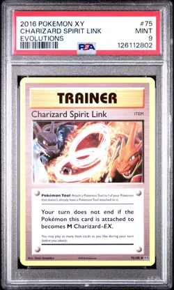 2016 POKEMON XY EVOLUTIONS #75 CHARIZARD SPIRIT LINK PSA 9 - Image 1