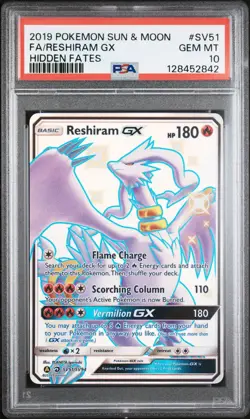 2019 POKEMON SUN & MOON HIDDEN FATES #SV51 FULL ART/RESHIRAM GX PSA 10 - Image 1