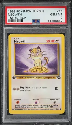 1999 Pokemon Card Jungle Set 1st Edition Meowth #56 PSA 10 MINT English 56/64 - Image 1