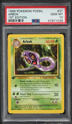1999 Pokemon Card Fossil Set 1st Edition Arbok #31 PSA 10 31/62 English Uncommon - Image 1