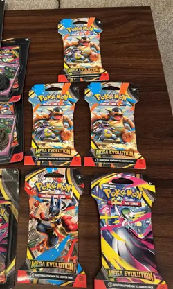Pokemon Mega Evolutions BUNDLE- 3 Pack Blister, 5 Booster Packs, 5 Blister Promo - Image 4