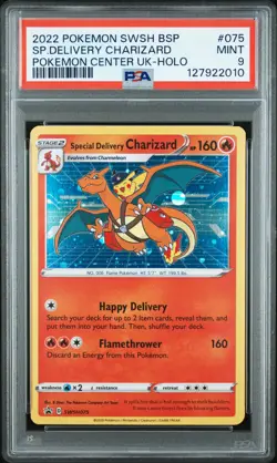 2022 POKEMON SWSH BLACK STAR PROMO #075 SPECIAL DELIVERY CHARIZARD-HOLO PSA 9 - Image 1