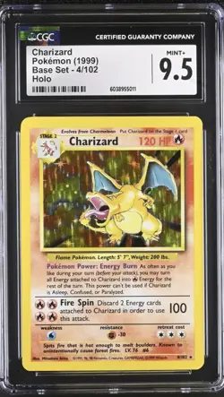 1999 Pokemon Base Set Charizard Holo #4/102 -- Graded CGC 9.5 Mint+ - Image 1