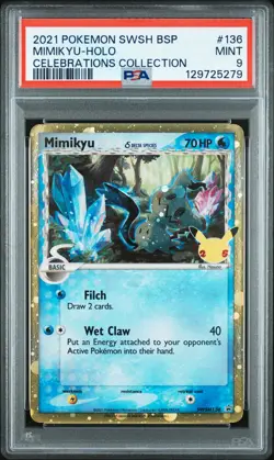 2021 POKEMON SWSH BLACK STAR PROMO CELEBRATIONS COLL #136 MIMIKYU-HOLO PSA 9 - Image 1