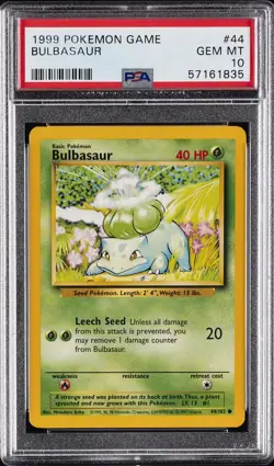 1999 POKEMON BASE SET UNLIMITED #44 BULBASAUR PSA 10 - Image 1