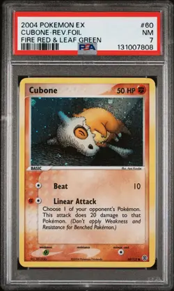2004 POKEMON EX FIRE RED & LEAF GREEN #60 CUBONE-REVERSE FOIL PSA 7 - Image 1