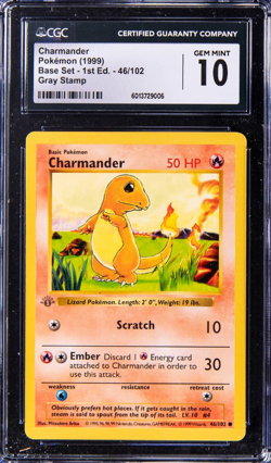 1999 Pokemon Base Set 1st Edition Charmander 46 CGC 10 English 46 GRAY STAMP PSA - Image 1