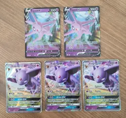 Lot of 5 Pokemon Espeon Full Art Holo Cards - V 064/203 (2) & GX 61/149 (3) - Image 1