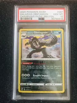 2020 Pokemon SWSH Champions Path Galarian Obstagoon Rev. Foil #037 PSA 10 GEM MT - Image 1
