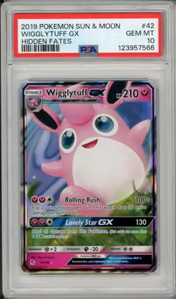 2019 Pokemon Sun & Moon Hidden Fates Wigglytuff GX #42 PSA 10 - Image 1