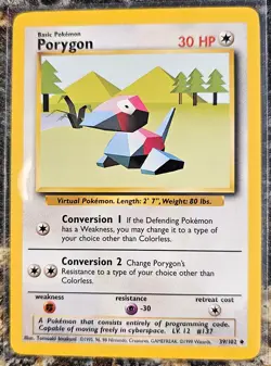 1999 Pokemon Basic Base Set Porygon 39 NM or Better - Image 1
