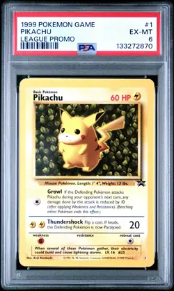 1999 POKEMON LEAGUE PROMO #1 PIKACHU PSA 6 - Image 1