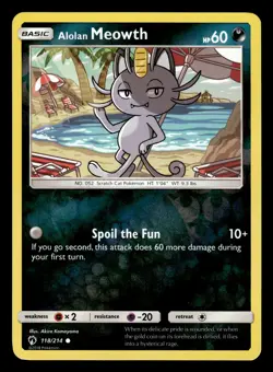 Alolan Meowth 118/214 Reverse Holo S&M Lost Thunder Pokemon Card - Image 1