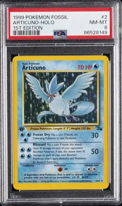 1999 POKEMON FOSSIL 1ST ED #2 ARTICUNO-HOLO PSA 8 - Image 1