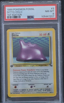 1999 Pokemon Fossil 1st Edition: # 3 Ditto-Holo PSA 8 NM-MT - Image 1