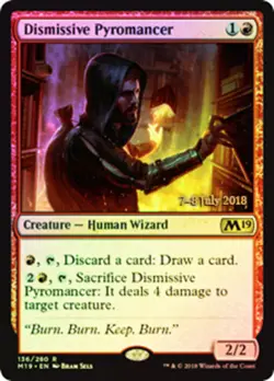 1 x Dismissive Pyromancer - Foil - Prerelease Promo - Core Set 2019 - Light Play - Image 1