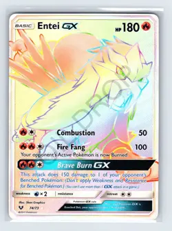 Entei GX (Secret Rare) 74/73 Pokemon Shining Legends English Rainbow NM - Image 1