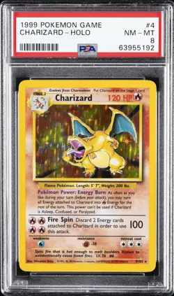 1999 POKEMON BASE SET UNLIMITED #4 CHARIZARD-HOLO PSA 8 - Image 1