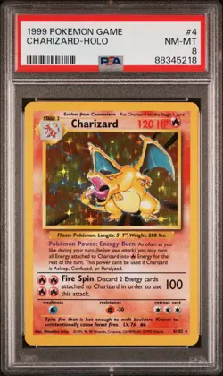 1999 POKEMON BASE SET UNLIMITED #4 CHARIZARD-HOLO PSA 8 - Image 1