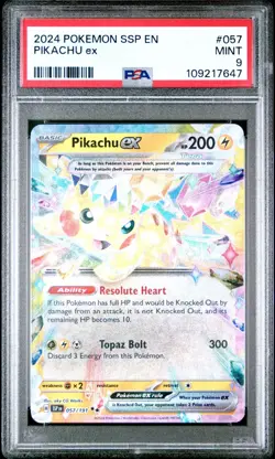 Pikachu EX 057/191 PSA 9 MINT Surging Sparks Scarlet & Violet Pokemon TCG 2024 - Image 1