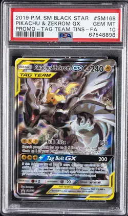 2019 POKEMON SM BLACK STAR PROMO #SM168 FULL ART/PIKACHU & ZEKROM GX PSA 10 - Image 1