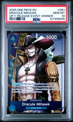 2025 Dracule Mihawk OP11 P-081 Release Event WINNER One Piece PSA 10 - Image 1