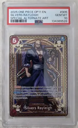 2025 One Piece OP11 Special Alternate Art Silvers Rayleigh OP09-005 PSA 10 GEM - Image 1