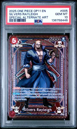 2025 ONE PIECE OP11-A FIST OF DIVINE SPEED #005 SILVERS RAYLEIGH PSA 10 - Image 1