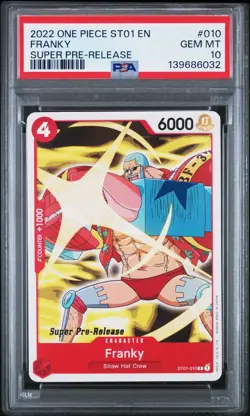 2022 ONE PIECE SUPER PRE RELEASE ST01-010 FRANKY PSA 10 GEM MINT - Image 1