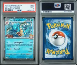 2025 POKEMON DRI EN DESTINED RIVALS PRERELEASE STAFF #049 MISTY'S GYARADOS PSA 9 - Image 2