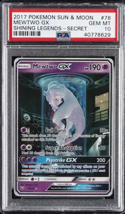 2017 POKEMON SUN & MOON SHINING LEGENDS SECRET #78 MEWTWO GX PSA 10 - Image 1