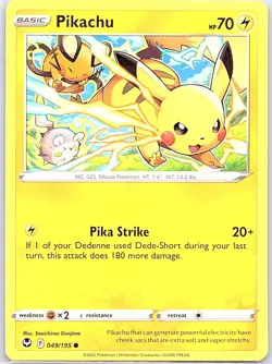 Pikachu 049/195 Non Holo SWSH12: Silver Tempest - Pokemon Card - NM - Image 1