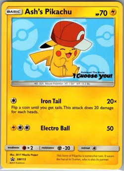 Ash's Pikachu SM113 Non Holo SM Promos - Pokemon Card - NM - Image 1