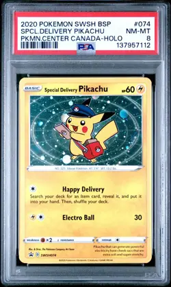 2020 POKEMON SWSH BLACK STAR PROMO #074 SPECIAL DELIVERY PIKACHU-HOLO PSA 8 - Image 1