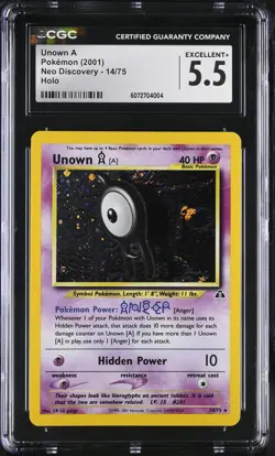 CGC 5.5 Unown A 14/75 Holo Neo Discovery Pokemon Card - Image 1