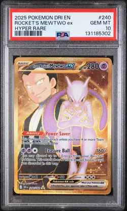 2025 POKEMON DRI EN-DESTINED RIVALS HYPER RARE TEAM ROCKET'S MEWTWO EX PSA 10 - Image 1