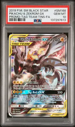 2019 POKEMON SM BLACK STAR PROMO #SM168 FULL ART/PIKACHU & ZEKROM GX PSA 10 - Image 1