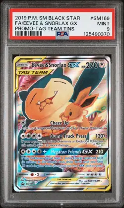 2019 POKEMON SM BLACK STAR PROMO TAG TEAM TINS FULL ART/EEVEE & SNORLAX GX PSA 9 - Image 1