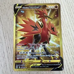 2022 Pokemon Brilliant Stars Galarian Zapdos V 182/172 Gold Secret Rare NM - Image 1