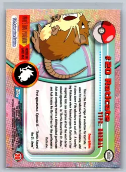 Pokemon Raticate #20 Topps Series 1 Blue Label NM - Image 2