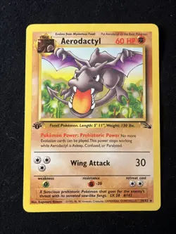 Pokemon TCG Vintage Aerodactyl Non Holo Fossil 1st Edition 16/62 LP/NM - Image 1