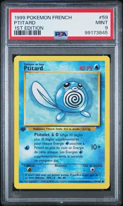 1999 Pokemon FRENCH 1st Edition Base Set Ptitard-Poliwag 59/102 PSA 9 MINT - Image 1