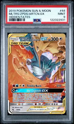 2019 POKEMON SUN & MOON HIDDEN FATES MOLTRES & ZAPDOS & ARTICUNO GX 44/68 PSA 9 - Image 1