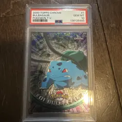 2000 TOPPS CHROME POKEMON T.V. #1 BULBASAUR PSA 10 - Image 1