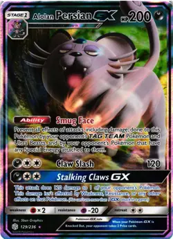 Pokemon TCG Holo Alolan Persian GX 129/236 Ultra Rare SM Cosmic Eclipse VLP - Image 1