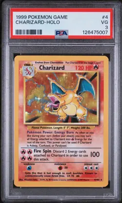 1999 POKEMON BASE SET UNLIMITED #4 CHARIZARD-HOLO PSA 3 - Image 1