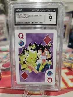 Vintage 1999 Ash & Pikachu Pokemon Playing Card Queen of Diamonds CGC 9 Mint - Image 2