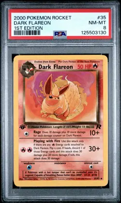 2000 POKEMON ROCKET #35 DARK FLAREON 1ST EDITION PSA8 - Image 1