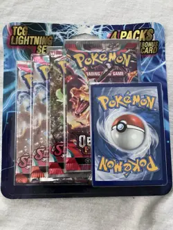 Konami Pokemon TCG Lightning Set Booster 3 Packs 1 Bonus Card Obsidian Scarlet - Image 1