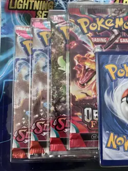 Konami Pokemon TCG Lightning Set Booster 3 Packs 1 Bonus Card Obsidian Scarlet - Image 2